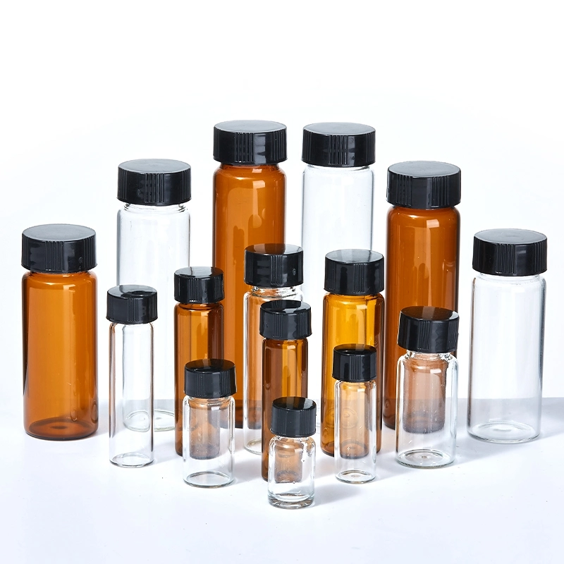 Lab Use Glass Jar Bottle with Lid for Sample Storage Transparent Amber Glass Vials