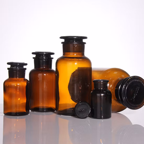 Contenitore per la conservazione degli alimenti Vaso da farmacia marrone chiaro 125 ml 250 ml 500 ml 1000 ml Bottiglia di prova in legno a bocca larga in vetro ambrato